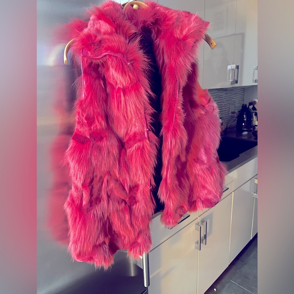 Annabelle NYC Pink Dyed Fox Vest Large